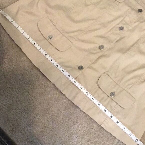 Chico’s Khaki Safari Jacket Long Sleeve Utility Military Boxy Stretch size M - Picture 5 of 8